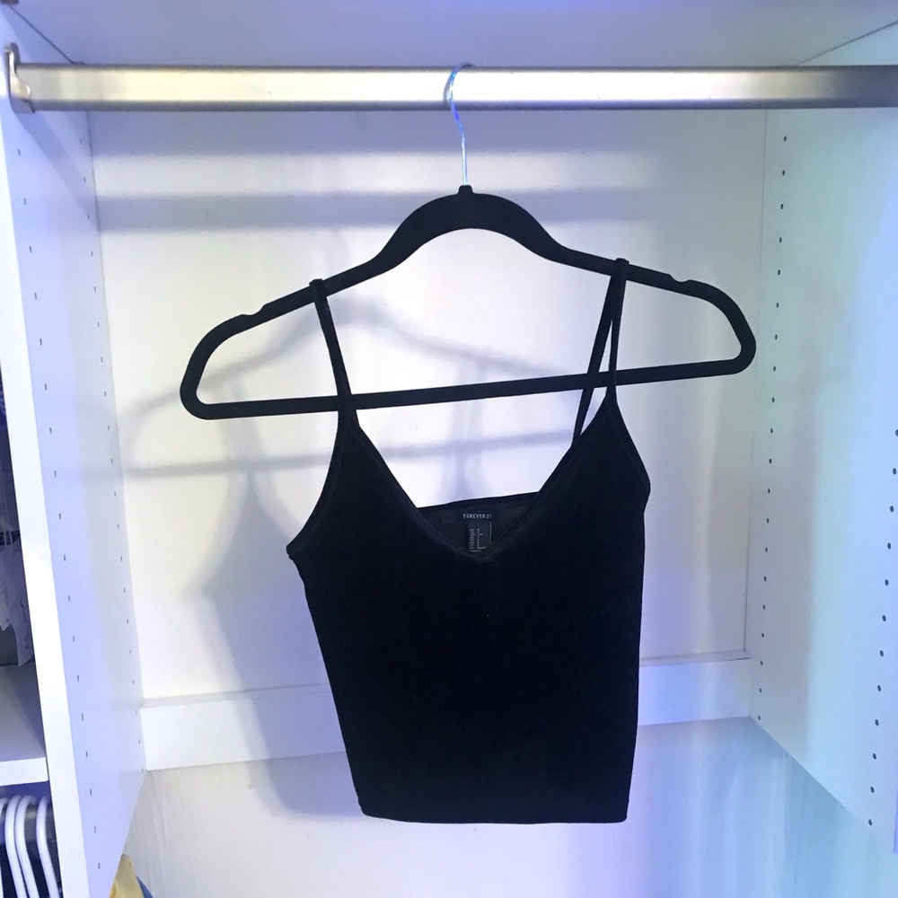 Black velvet cropped tank